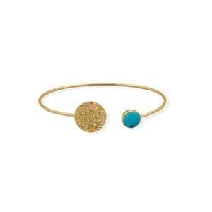 💫 Turquoise and Hammered Disk Cuff Bracelet